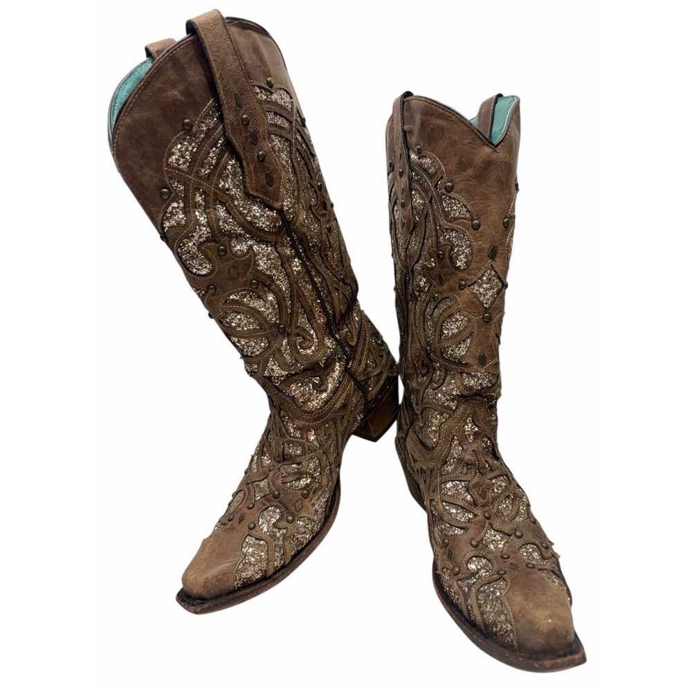 Corral Women's Golden Luminary Roots Western Glitter‎ Boot Snip Toe C3331 9.5M